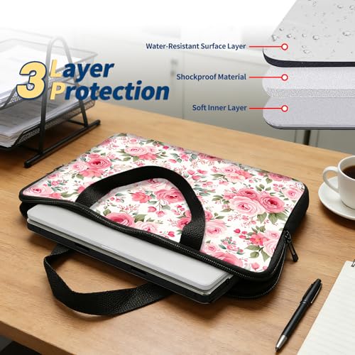 Funda para portátil 15.6 pulg, rosa floral miniatura 3