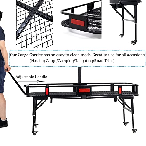 Folding Hitch Mount Cargo Carrier 60" X 21" X 6" - Luggage Basket Rack Fits 2" Receiver, Rear Cargo Rack For Suv, Truck, Car (Includes Cargo Net, Ratchet Straps, Waterproof Cover) - 550Lb Capacity #TOP6