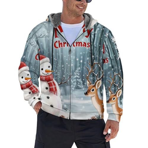 Veste sweat à capuche zippé homme polaire bonhomme de neige cerf