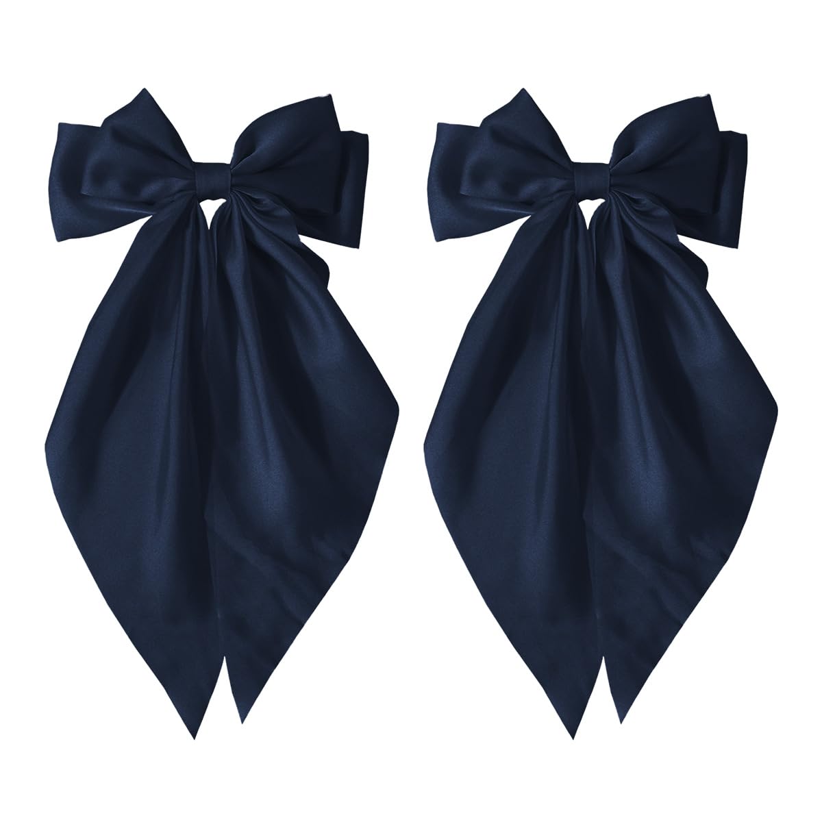 2PCS Big Hair Bows for Women Dark Blue Silky Satin Hair Bow Oversized Long Tail Bow Hair Clip for Girls