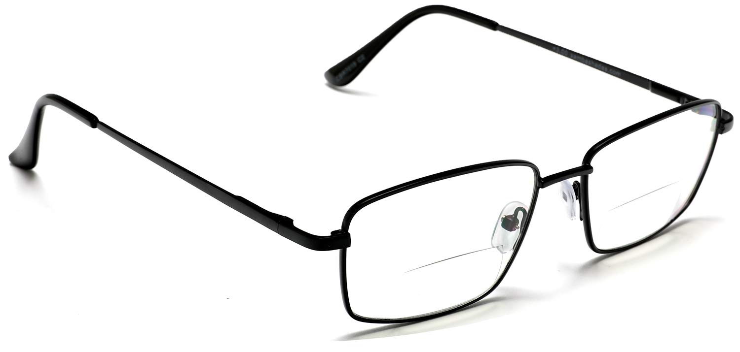 SAMBA SHADES Bifocal Black Metal Rectangle Readers Clear Lens Magnification Rx Reading Glasses +2.00