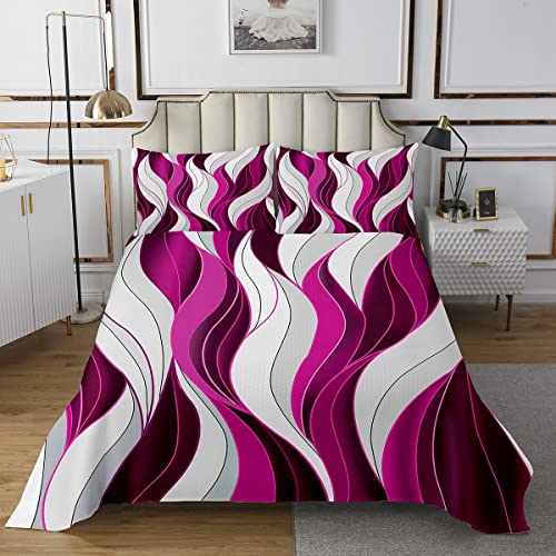 Jejeloiu Striped Quilt Set Geometric Bedspread Gradient Purple Stripe Line Coverlet For Children Kids Boys Girls Modern Abstract Spiral Pattern Quilted Room Decor Bedroom Collection Twin Size #TOP2