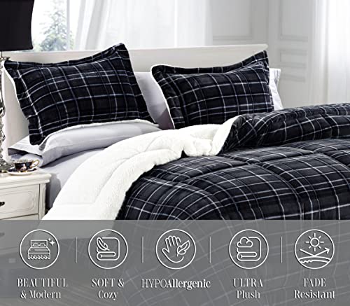 Flanelle de microdaim et micro-daim noir anthracite luxe pour grand lit - 3