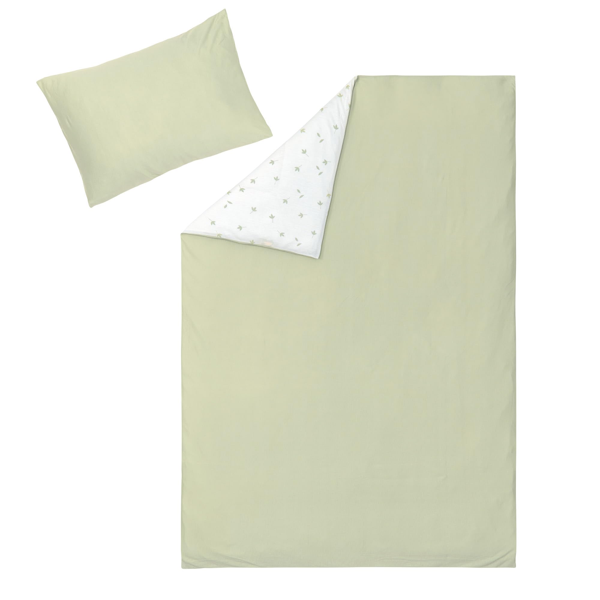 LÄSSIG Juego de Ropa de Cama Infantil de Punto Individual con Tencel™ Lyocell de 2 Piezas/Bedding Set Leave Milky/Olive