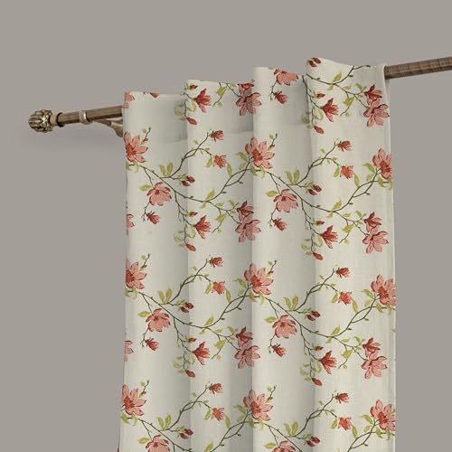 Image of LINENWALAS Decorative Printed Cotton Semi Sheer Curtains 6.5 Feet Long Set of 2 Panel, Rod Pocket Hanging, Floral Printed Long Door Curtains for Living Room, Home Decor (L-6.5xW-4.5 Feet, Amer Bel)