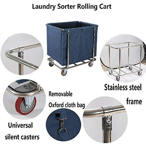 Carrello portabiancheria in Acciaio Inox per riporre i Vestiti, Cesto portabiancheria Resistente con rotelle e Carrello portabiancheria con Sacco