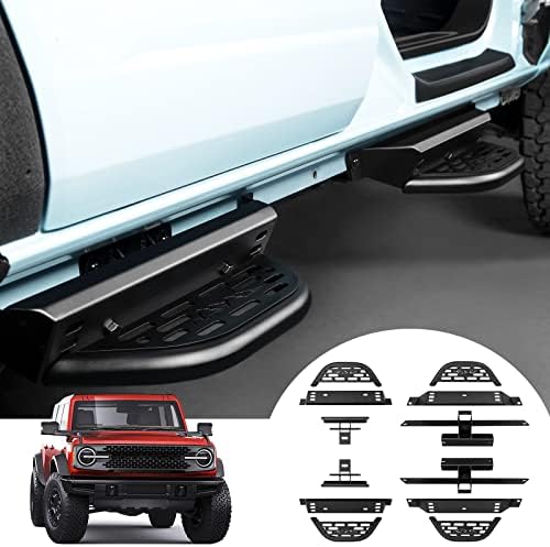 OUSUWO fit for 2021-2023 Ford Bronco Running Boards Carbon Steel Black Side Steps for 2021 2022 2023 Bronco Accessories 4PCS(4 Door W/O Rock Rail)