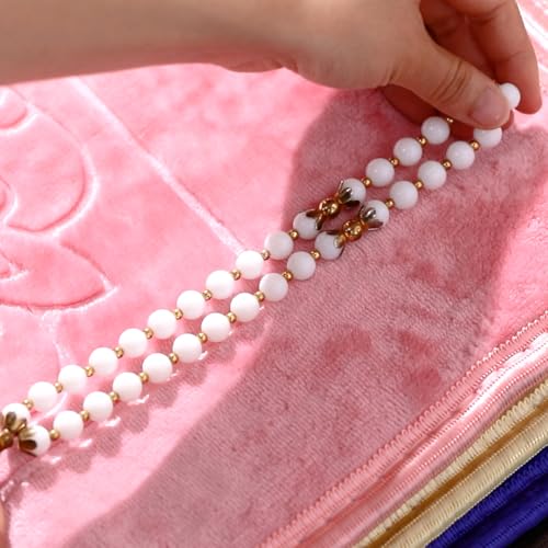 Muslim-Prayer-Rug-with-Tasbih-Prayer-Beads-Soft-Large-Prayer-Matt-Islam-Padded-Islamic-Prayer-Mat-Thick-for-Men-and-Women-Janamaz-Sajadah-Pink