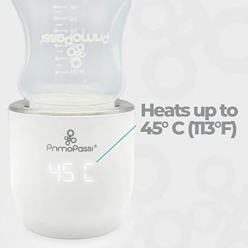 Primo Passi Portable Bottle Warmer on the Go, Travel Breastmilk & Water Bottle Warmer, Small, Lightweight & Fast - White | Adapters Included for Major Baby Bottle Brands