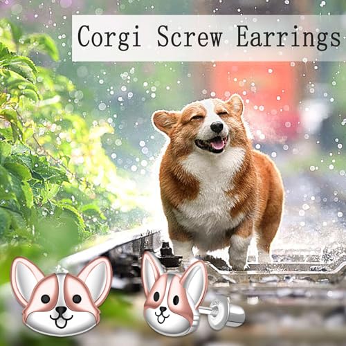 Corgi Screw Back Earrings Dog Gifts - 925 Sterling Silver Lovely Puppy Jewelry for Corgi Gifts for Corgi Lovers Helix Ear Needle Design for Women3