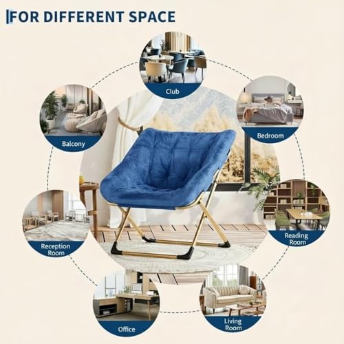 Miniatura 4 de Garvee Silla Plegable Tipo Luna Para Adultos, Sillón Lounge Cómodo Con Estructura De Acero Y Pelo Sintético Suave, Sin Montaje, Para Salón, Dormitorio O Apartamento, Azul
