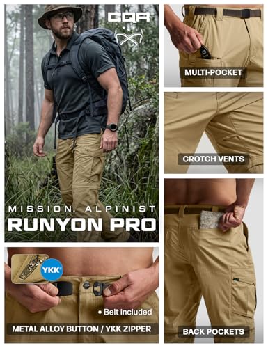 Image of CQR Men's Convertible Cargo Tactical Pants, Water Resistant Outdoor Hiking Pants, Zip Off Lightweight Stretch Work Pants