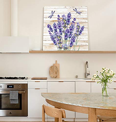 Arts Print, Lavender Canvas Wall Art For Bathroomkitchenbedroom Purple Lavender Flower Dragonfly Giclee Print Picture Painting Stretched On Canvas Framed Artwork 12X12In #TOP5