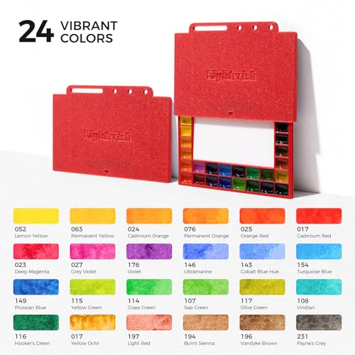 LIGHTWISH Travel Watercolor Set - 24 Colors Compact Art Kit with Refillable 100% Cotton Paper, Ceramic Palette, Watercolor Brush & Spray Bottle, Portable Painting Supplies for Artists & Beginners — view 4