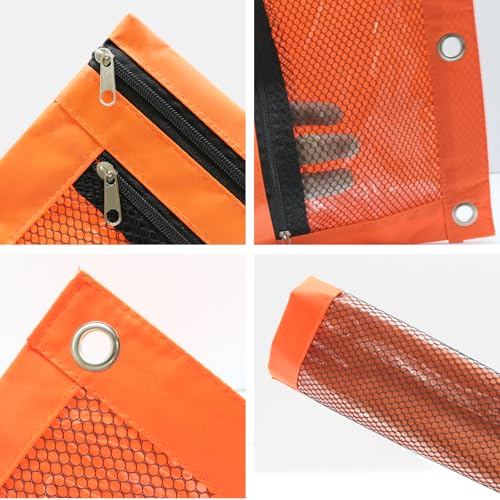 Image of Pencil Pouch for 3 Ring Binder, Heavy Duty Canvas Dual Zipper Pen Bag with Clear Window, Smooth Metal Zipper, Fit Standard 3-Ring Binders for School Office Travel Supplies (Orange)