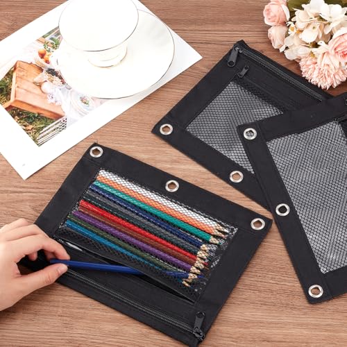 CRASPIRE 3Pcs Zippered Pencil Pouches for 3 Ring Binder Black Pen Case Cloth Zipper Pencil Pouch Case for Binder Zipper Pencil Bag for School Office Supplies Writing Utensils - Image 3