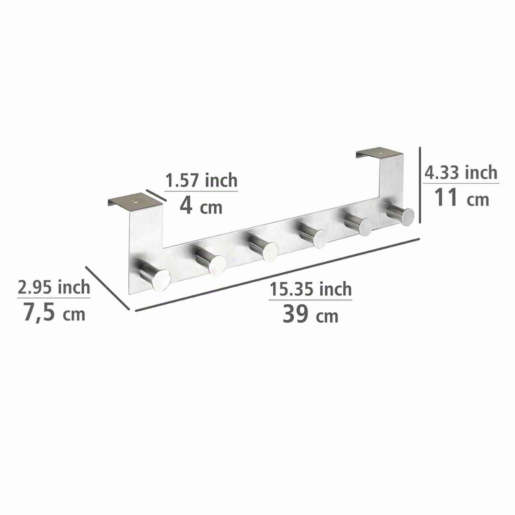 Wenko Percha para La Puerta con 6 Ganchos, Acero Inoxidable, Plata Mate, 7.5x39x11 cm