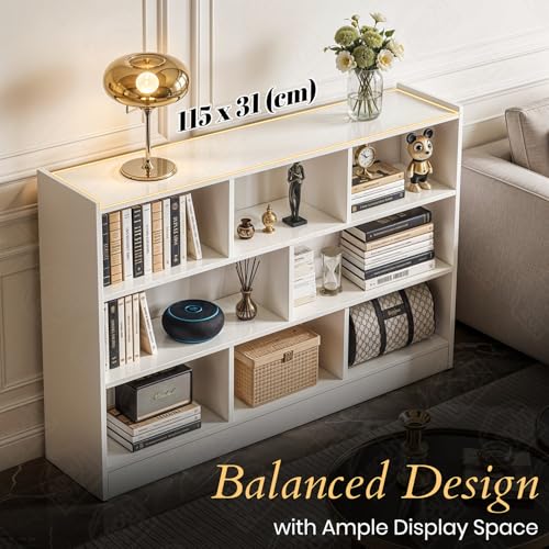 Image of ABOUT SPACE Book Shelf - 8 Cubes Engineered Wood DIY Book Rack with Bushes Multipurpose Book Stand for Home Library Open Storage Organizer for Bedroom, Living Room (White - L 115 x B 31.5 x H 96.5 cm)