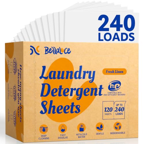 BellaLuce Laundry Detergent Sheets - Laundry Sheets, 240 Loads, Eco-Friendly, Plastic-Free, Fresh Linen Scent, Space Saving, Fast Dissolve & Hypoallergenic, Laundry Detergent for Home,Dorms,Essentials