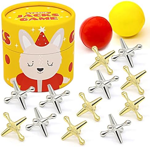 ATOSHP Jacks Game with Ball, Retro Toys, 12 Metal Jax and 2 Different Balls in The Box