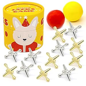 Jacks Game with Ball, Retro Toys, 12 Metal Jax and 2 Different Balls in The Box