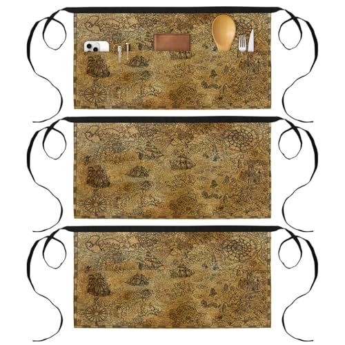Demi-tablier de cuisine vintage à 3 poches pour simplifier le nettoyage de la maison et le travail