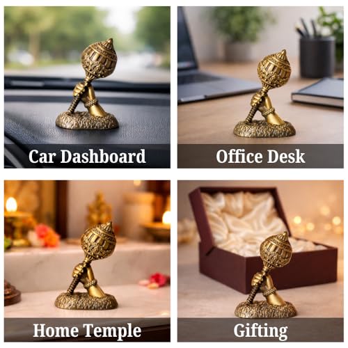 Image of Metal Hanuman Gada for Car Dashboard | Bajrangbali Gada Showpiece for Home Temple, Office Desk & Car, Housewarming Gift | Gift for him | 3.1 Inches | Dual Tape Included (Antique)