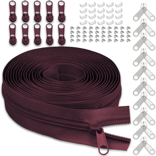 YZSFIRM 10 Yards #3 Dark Red Nylon Coil Zipper Tape by The Yard for Sewing