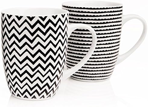 Sabichi Geo Sketch Mug Set of 4 - 350ml Capacity, Dishwasher and Microwave Safe, Porcelain Coffee Mug