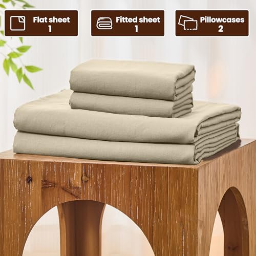 Image of Bedlifes 100% French Linen King Bed Sheet Set - 16 inch Deep Pocket, 4-Piece | Soft & Durable, Breathable & Cooling, Pure Flax Linen, OEKO-TEX Certified, Moisture-Wicking, Easy Care, Machine Washable