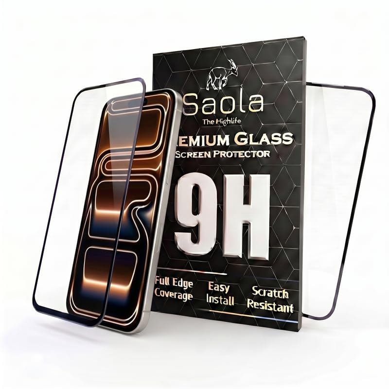 Image of Saola HD+ Oleophobic Tempered Glass For Apple Iphone 17 Pro Max (PACK OF 1) with Hassle-less Installation Kit. Full screen Coverage. 6.9 inch