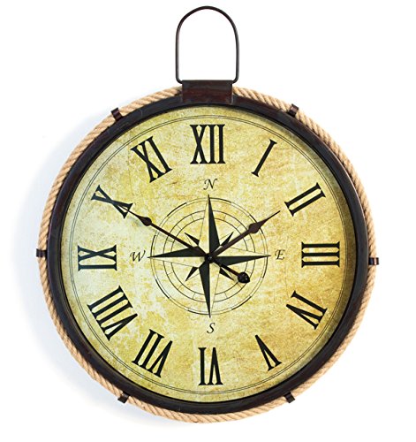 About Time 50cm Nautical Rope Metal Compass Garden Clock