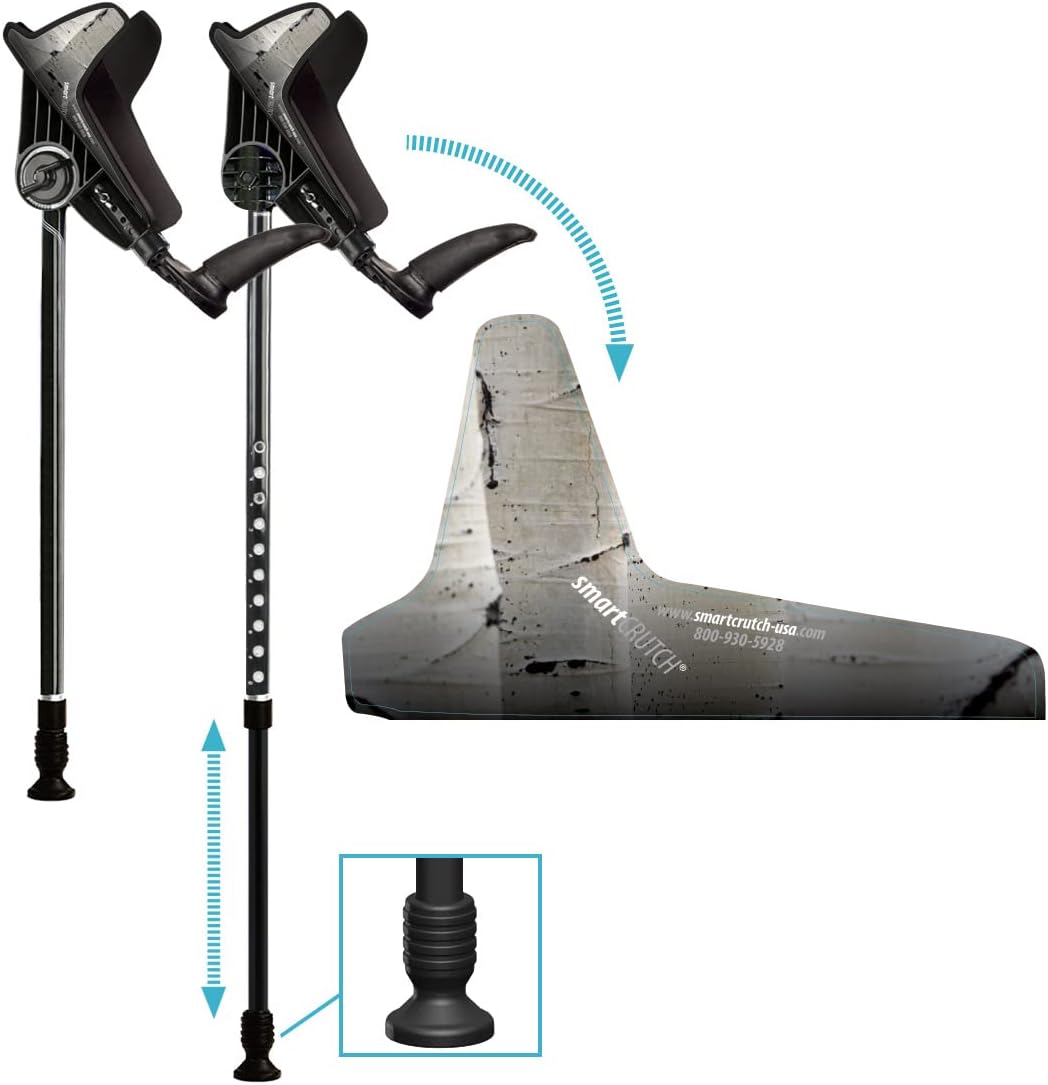 smartCRUTCH Ergonomic Custom Forearm Crutches for Adults, Multiple Colors, Adjustable Forearm Rotates 15-90 Degrees - Heights 4'4" to 6'4" - 265 lbs Non Weight Bearing