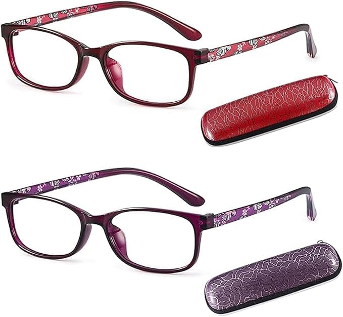 JiSoo Reading Glasses Women 1.75 - Small Ladies Reading Glasses, Flexible Lightweight Cute Womens Readers 2Pack,Red+Purple - Image 2