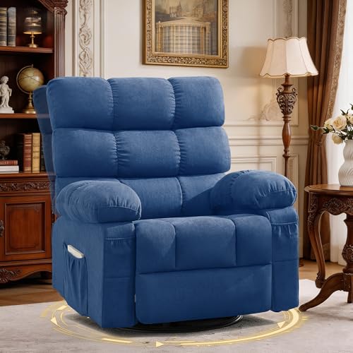 Swivel Rocker Recliner Chair for Adults, 360° Upholstered Manual Recliners for Small Spaces, Single Seat Glider Reclining Chair with Side Pockets, Ergonomic Reading Chair for Living Room, RV