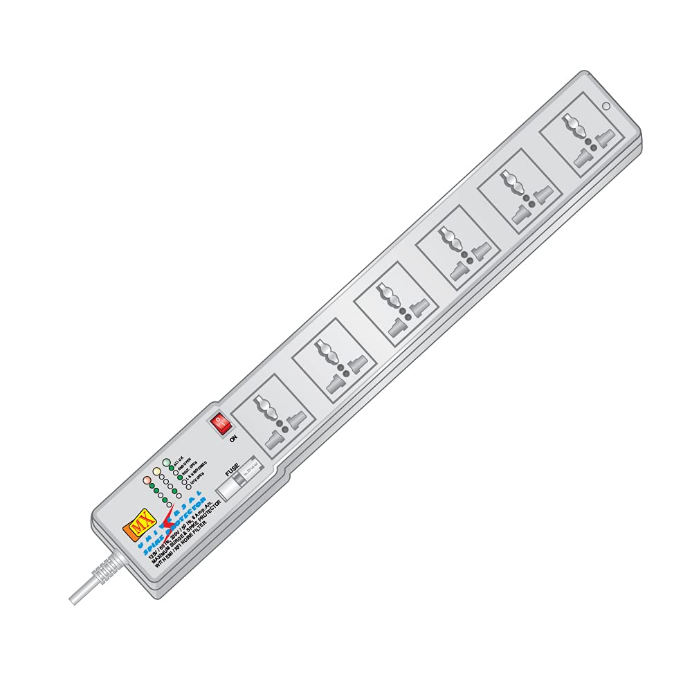 MX 6‑Outlet Universal Spike Protector 5 Amp Power Strip – Individual Switches, 5 m Cord, Child Safety Shutters, Overload & Surge Protection-image-43