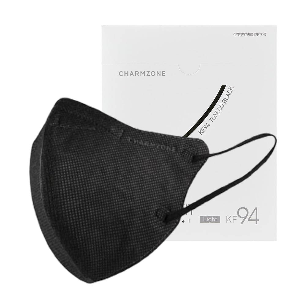 CHARMZONE New Tone Up Fit Black Label Light KF94 Mask, 25 Pack – Lightweight 3-Layer Structure, Skin Tone Enhancing, M/L Sizes, Made in Korea (Medium, Black)