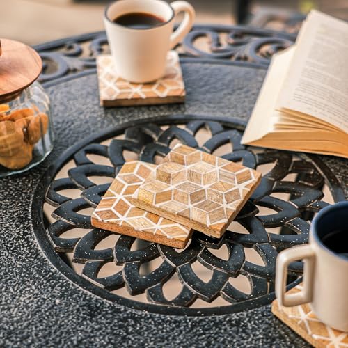 Image of Ireka Home Rustic Charm Coaster Set of 4, Mango Wood & Resin - Tea Cup, Coffee Mug & Glass Coasters for Dining Table, Office & Home Decor