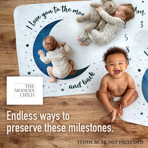 Image of Baby Milestone Blanket - Super Soft Fleece Monthly Milestone Blanket for Baby Girl and Boy - Perfect for Baby's First Year Growth Chart - Monthly Baby Milestone - Blue Moon - 60 inchx40 inch