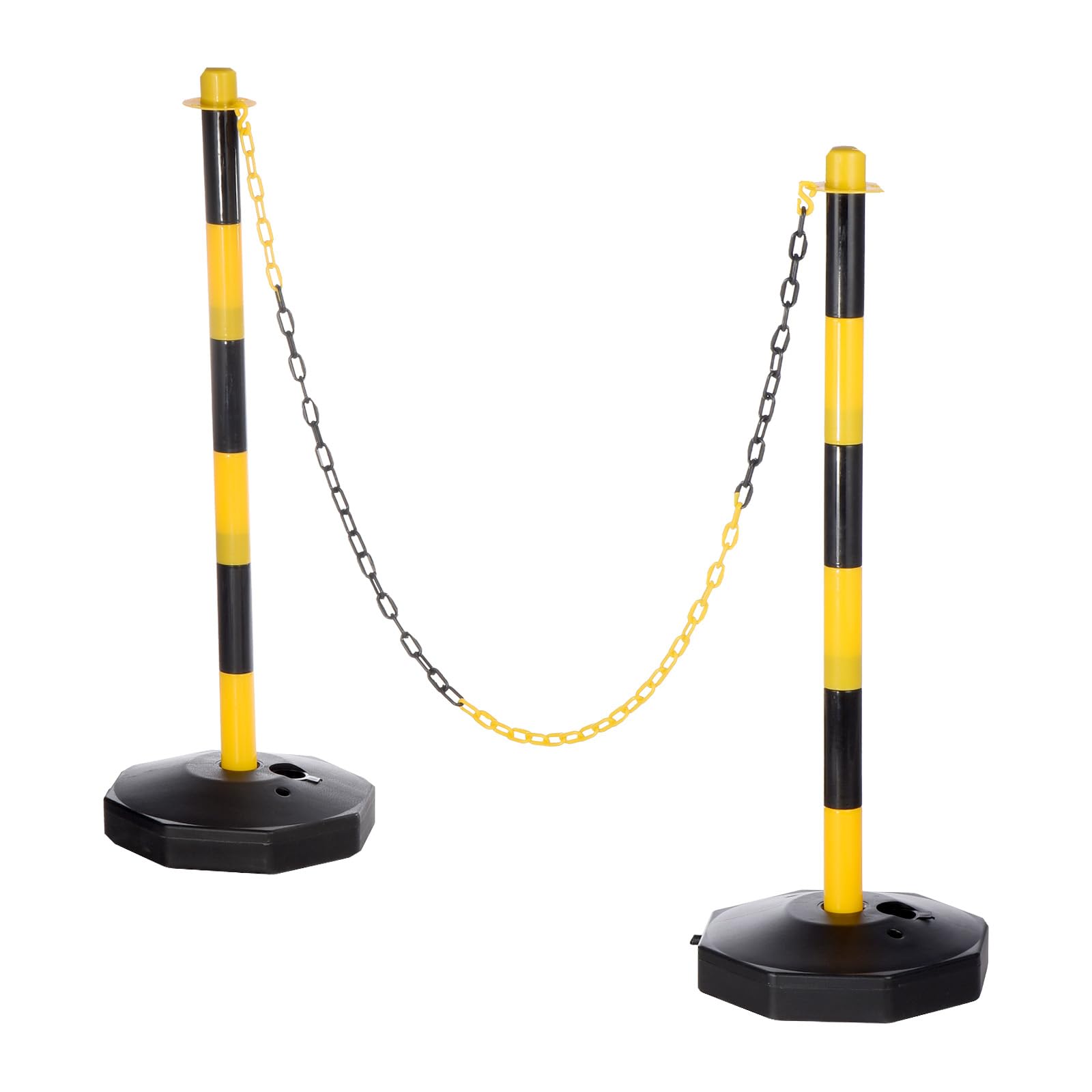 PATIKIL 2 Piezas Poste Delineador De Tráfico con Base Rellenable, Barreras De Seguridad De Cadena Plástica De 5 Pies para Estacionamiento En Construcción Control, Negro/Amarillo