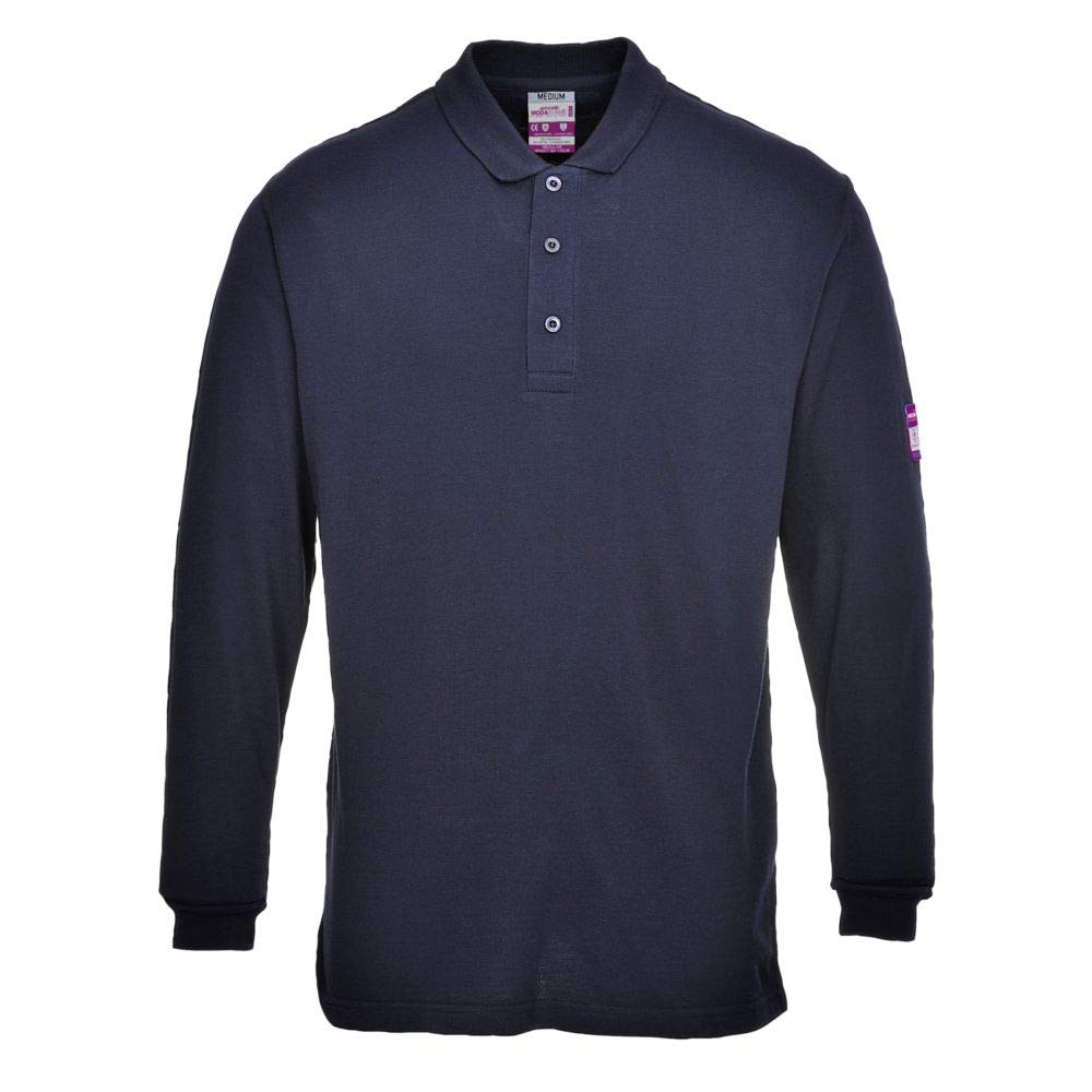 Portwest FR10 Polo Ouverture Boutons Pattes Poignets Bord Côte | Noir, 2XL, EN 61482-1-2, EN ISO 11612, EN 1149-5, Fermeture Pressions, Tissu Classé UPF 40+, Lavable en Machine, Léger, ESD