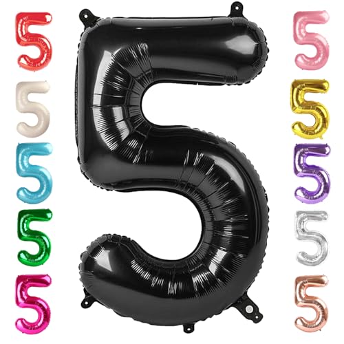 Image of Number 5 Balloons Birthday Decorations, 40In Black Balloons for Men Women | Eye-catching Appearance, Perfect Decorative Centerpieces, Convenient Self-sealing Structure, Widely for Various Occasions