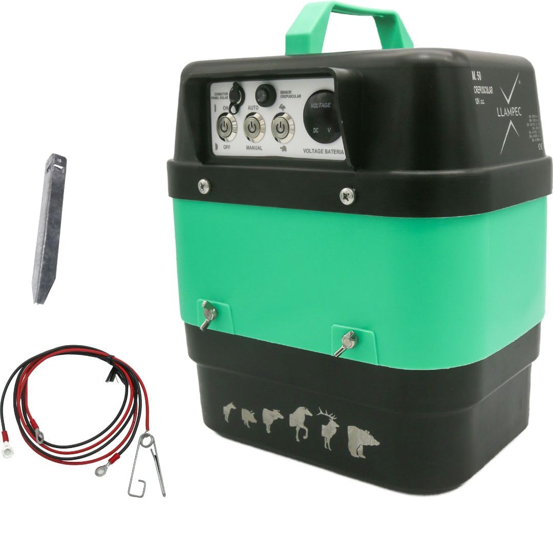 Pastor Eléctrico Crepuscular Llampec Mod.50 – 6,3 J, 10.000 V y 75 km de Alcance – Especial Antijabalí con Sensor de Luz – Ideal para Ganado y Fauna Salvaje – Fabricado en España