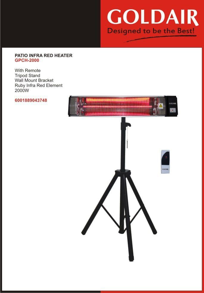 Goldair Patio Infra Red Heater GPCH-2000A on tripod stand