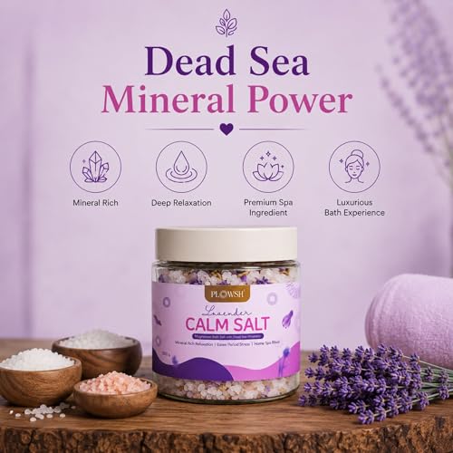 Image of Calm Salt Lavender Bath Salt 350g | Dead Sea Minerals, Epsom & Himalayan Pink Salt | Magnesium Rich Relaxation Soak For Stress Relief | Calming Spa Foot Bath & Period Comfort Routine