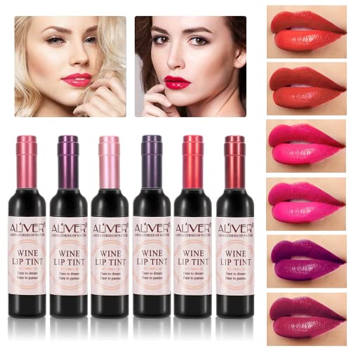Lily Beauty lip stain Wine Lipstick Matte Long Lasting Waterproof Lip Tint Set Lip Gloss Waterproof Moisturizing and Non-Stick Cup Lip Gloss Lip Sticks - 6 Colors/Set