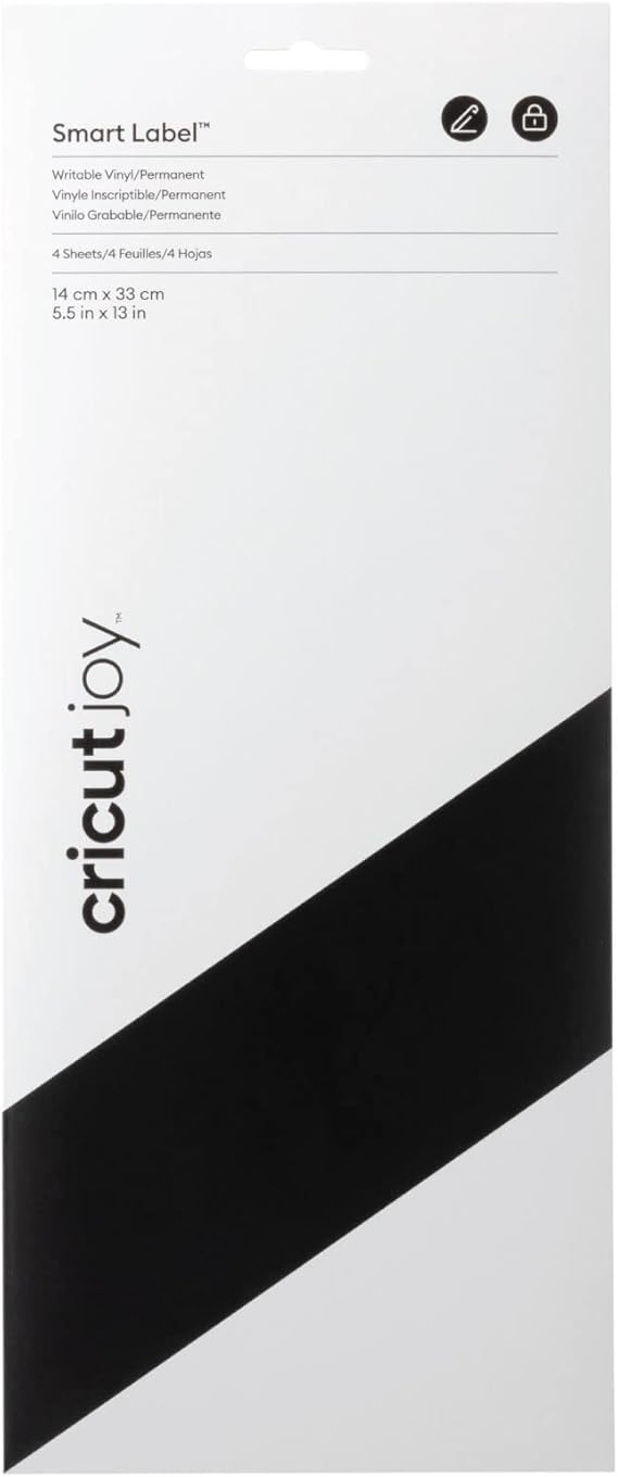 Cricut Smart Label Permanent Noir | 33 cm (13") | 4 x Feuilles de Vinyle Auto-adhésives | pour Une Utilisation Joy, 33cm, Set de 4 Pièces, 2009443