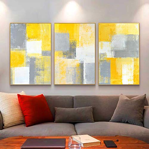 Affiches imprime art mural abstrait moderne salon triptyque jaune 50x70