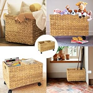 PEMAR Set 2 (different sizes nesting in a set) Natural Wicker Rolling Storage Baskets on Wheels w Insert Handle, Under Table Under Desk Storage Bins, Mobile File Cabinet Organiser. Water Hyacinth PEMAR Set 2 different sizes nesting in a set Natural Wicker Rolling Storage Baskets on Wheels w Insert Handle Under Table Under Desk Storage Bins Mobile File Cabinet Organiser Water Hyacinth