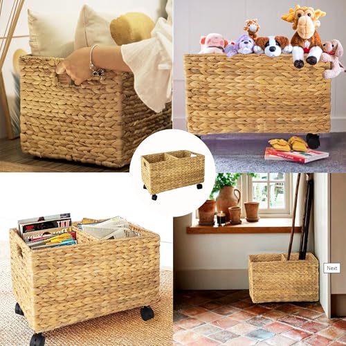 PEMAR-Set-2-different-sizes-nesting-in-a-set-Natural-Wicker-Rolling-Storage-Baskets-on-Wheels-w-Insert-Handle-Under-Table-Under-Desk-Storage-Bins-Mobile-File-Cabinet-Organiser-Water-Hyacinth PEMAR Set 2 different sizes nesting in a set Natural Wicker Rolling Storage Baskets on Wheels w Insert Handle Under Table Under Desk Storage Bins Mobile File Cabinet Organiser Water Hyacinth